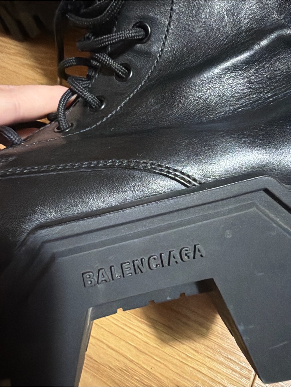 Balenciaga Black Leather Platform Lug Lace-Up Boots - Picture 8 of 10